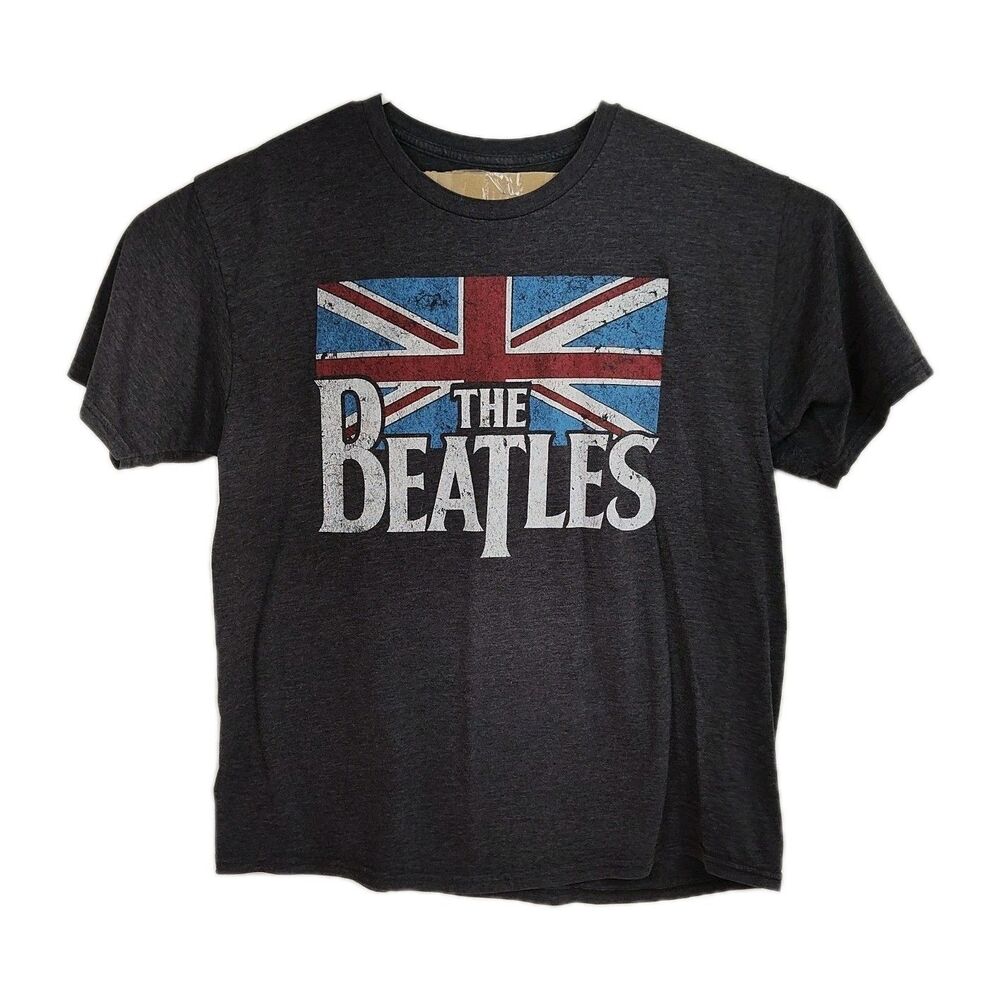 The Beatles T-shirt Men's 2x Gray‎ Graphic Print Logo and British Flag